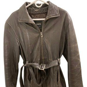 TREK Womans Brown soft leather tie belt Jacket Coat sz M